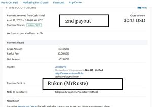 Rukun's 2nd Payment from CashTravel screenshot