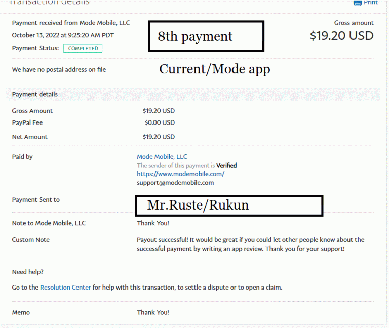 Ru-Kun's 8th payout Current/Mode Earning App