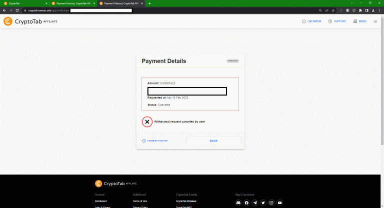 Rukun's Cancelled payment Cryptotab account info