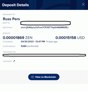 Ru-kun's 7th payment from getzen.cash Horizen faucet