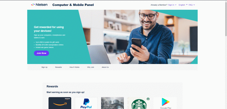 Nielsen PC/mobile panel website screenshot