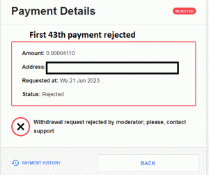 The first 43th payout request Cryptotab rejected