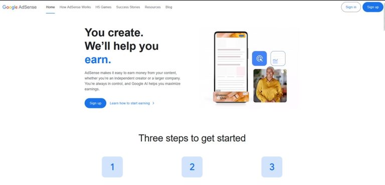 Google Adsense website screenshot