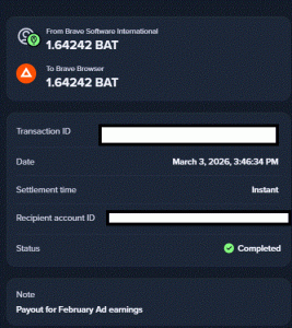 Ru-Kun's 108th payout Brave Rewards