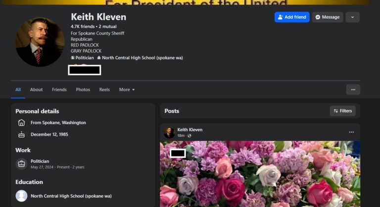 Keith Kleven For Spokane County Sheriff Republican Facebook profile screenshot