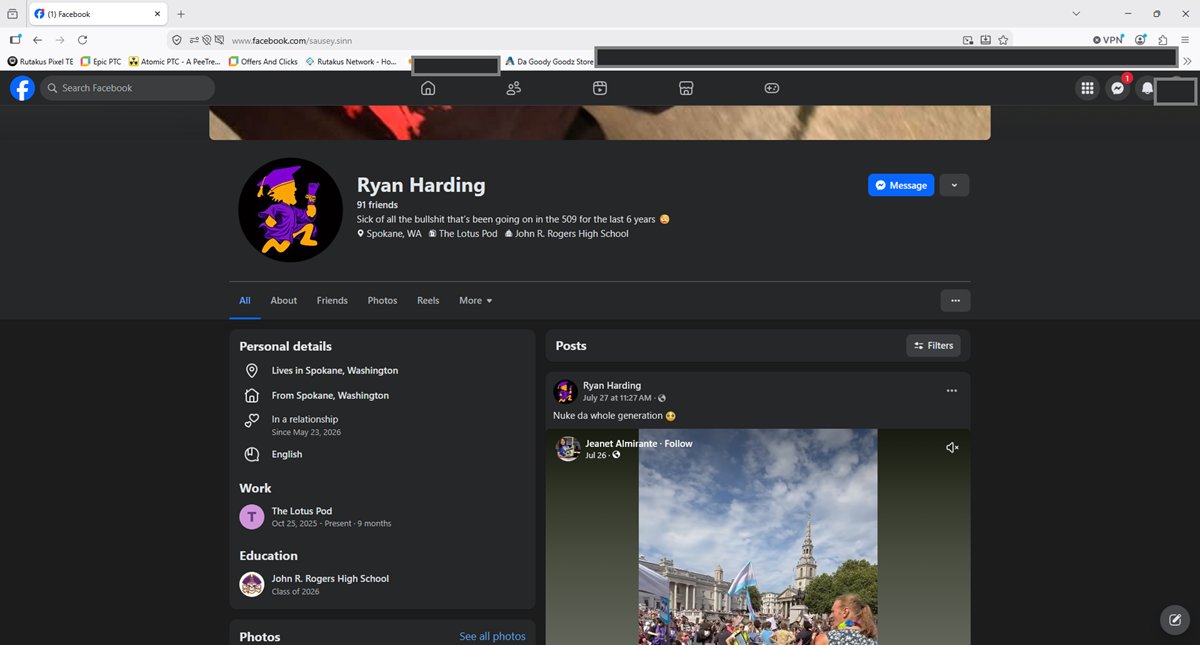 Ryan Harding Facebook profile screenshot